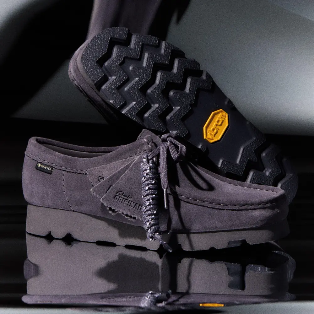 Clarks Damen-Wallabee-Schuhe aus lila-grauem Wildleder mit Gore-Tex-Membran online