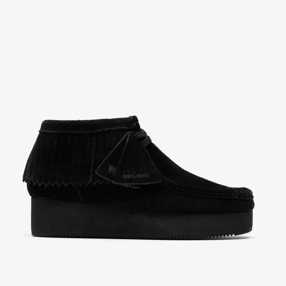 Damen-Waldleder-Wallabees mit Keilabsatz und Fransen, schwarz online