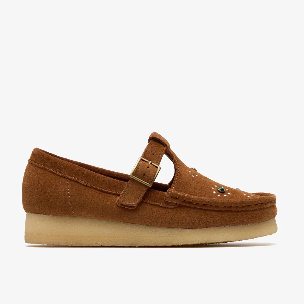 Wallabee T-Bar Damenschuhe aus braunem/orangem Wildleder online